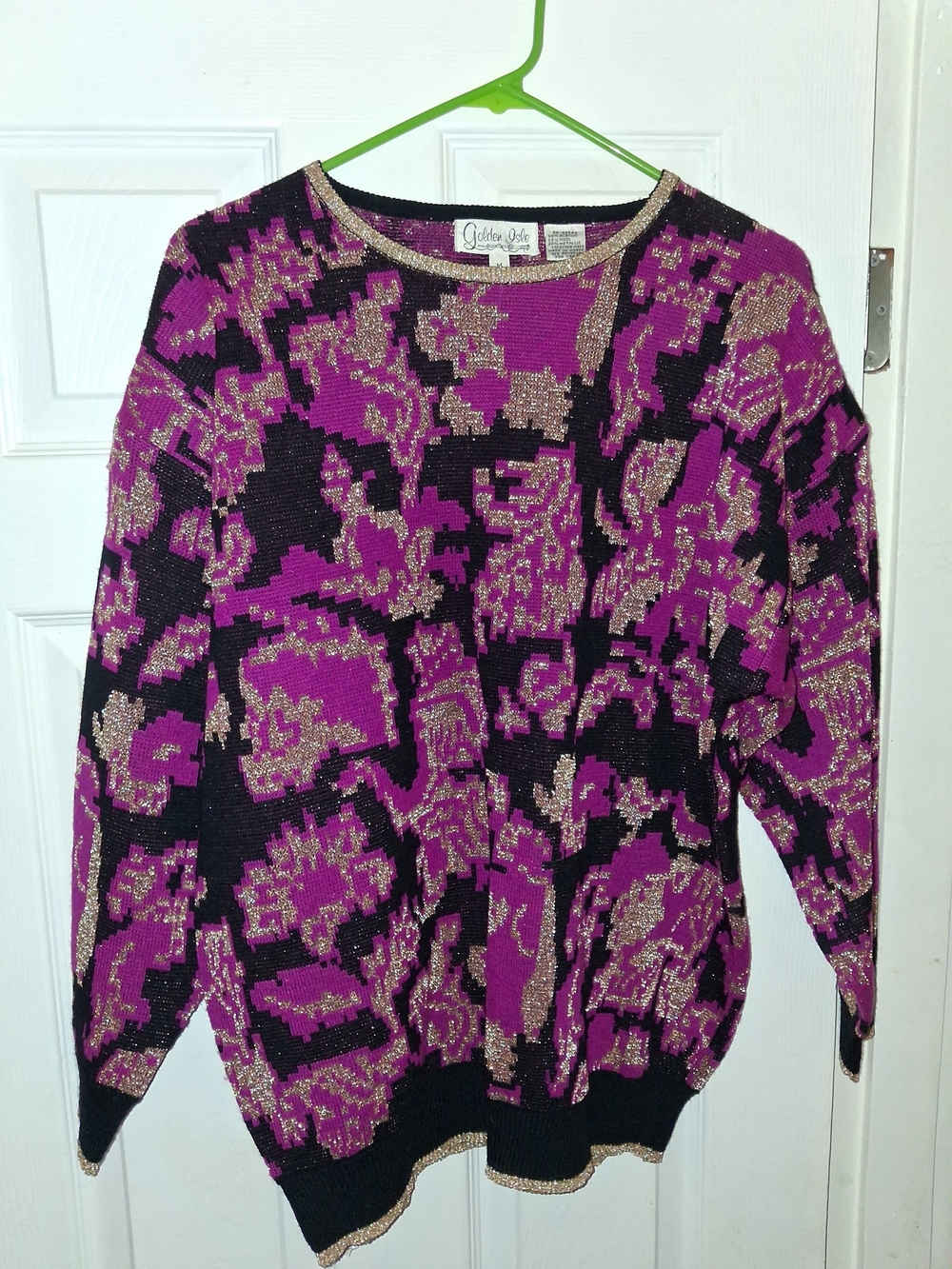 Women's Metallic Purple & Black Patterned Sweater